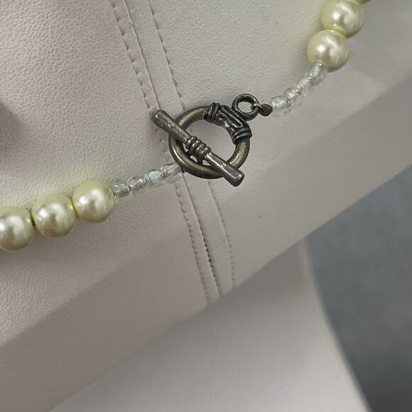 Necklace beaded faux pearl and green pattern geometric toggle clasp trendy - Picture 9 of 11